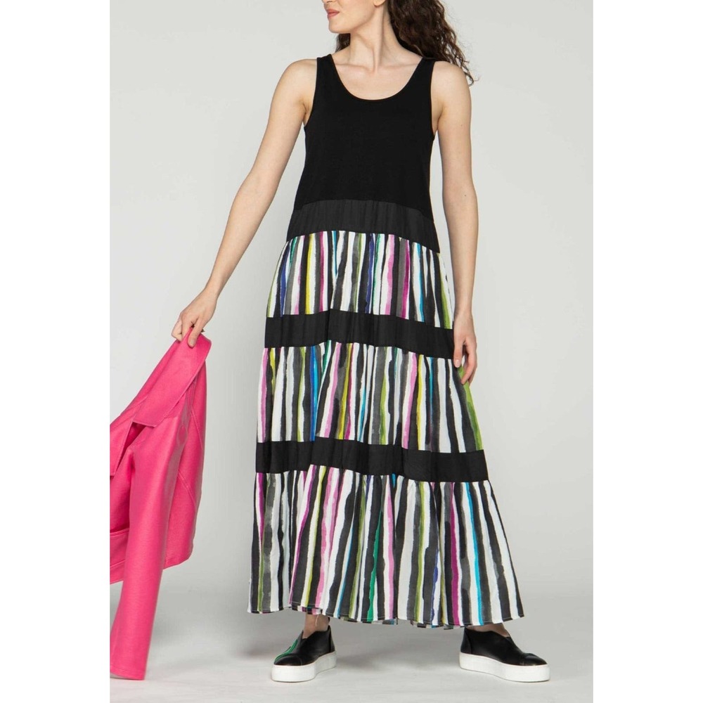 Women's Maxi Dress Size 6 Black Luukaa Stripes Tank Sleeveless Scoop Neck NWT
